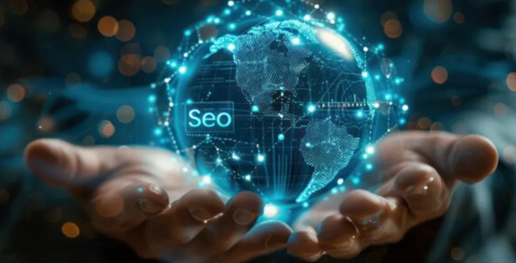 Digital Globe with SEO Text in Hand Digital Globe with SEO Text in Hand
