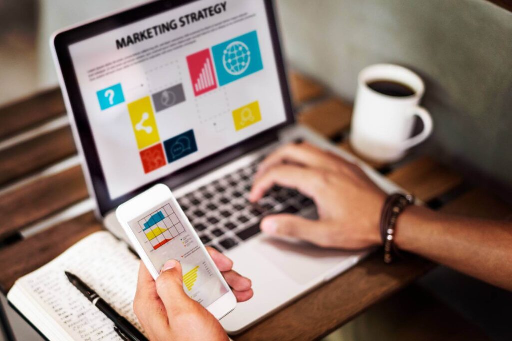 Marketing Strategy Connting Digital Devices Concept
