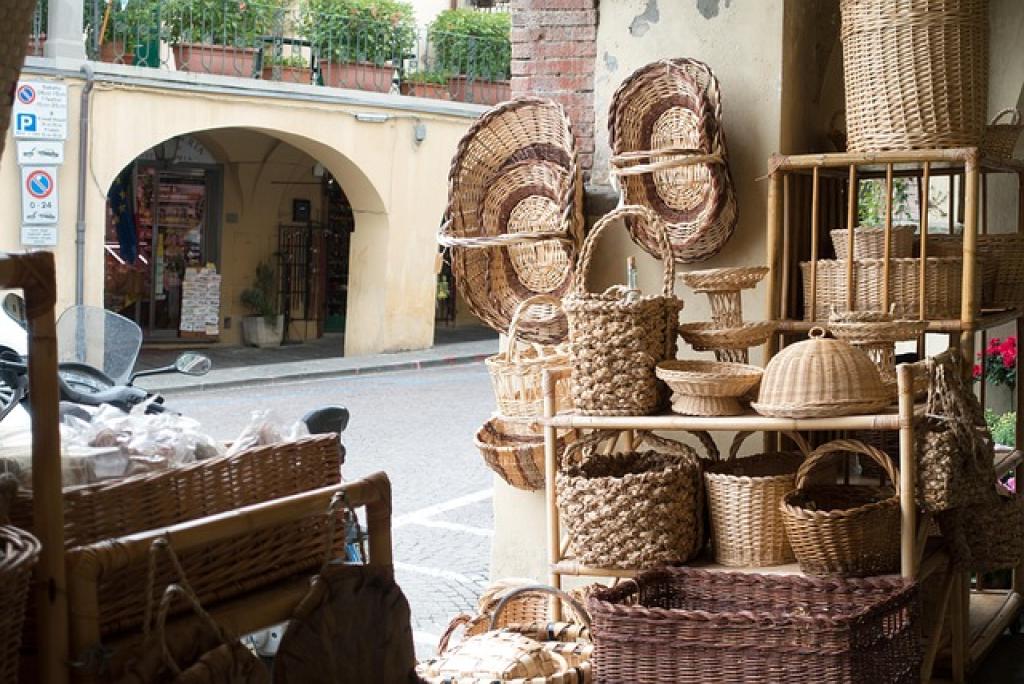 Woven baskets displayed in shop