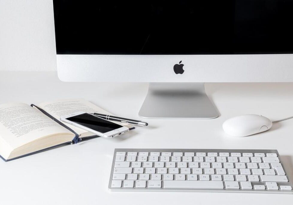 Minimalist workspace with Apple products